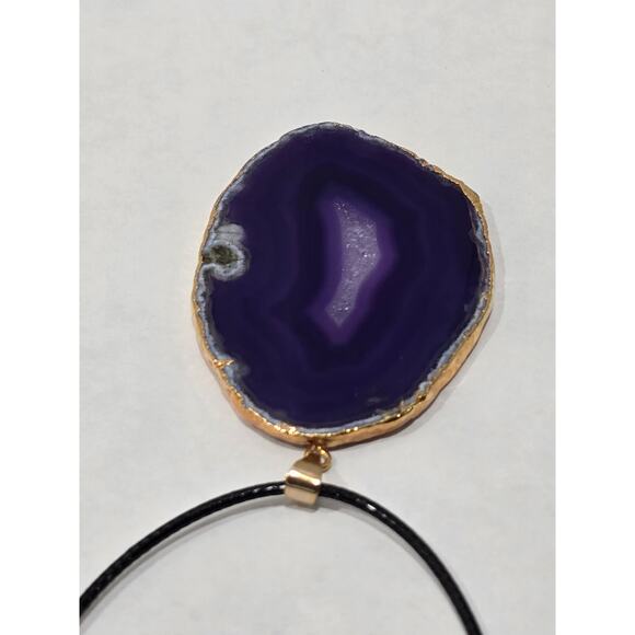Purple Agate Slice Pendant Necklace | Natural Stone | Adjustable Cord - Picture 15 of 16